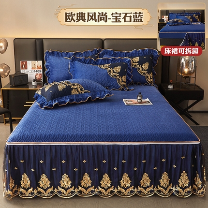 91家纺网 家纺一手货源 找家纺 （总）罗艺轩 2024新款高克重水晶绒夹棉床裙三件套-欧典风尚