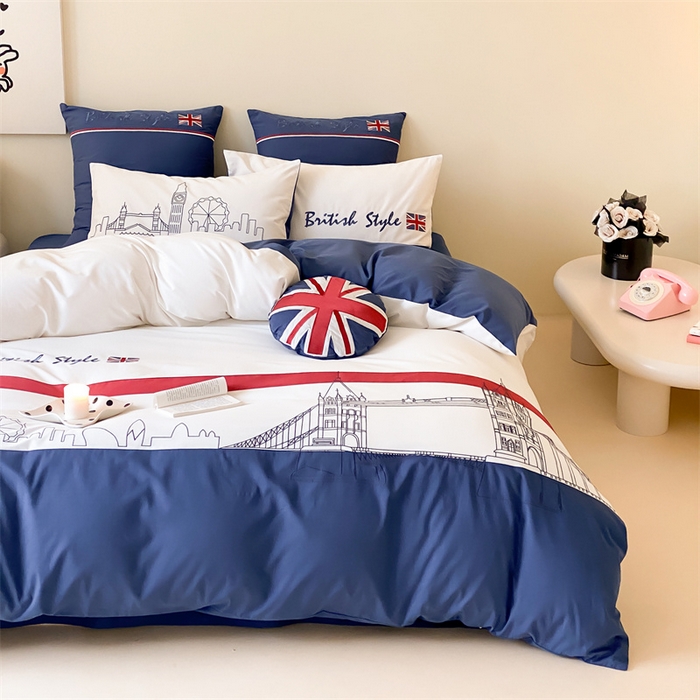 91家纺网 家纺一手货源 找家纺 （总）星野 2024新款100支长绒棉加厚磨毛四件套-英伦风—旅行日志