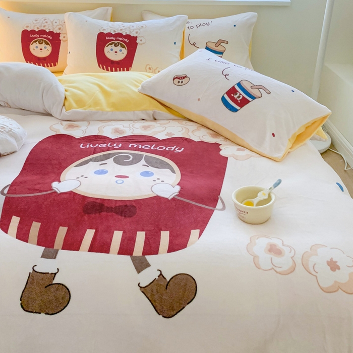 91家纺网 家纺一手货源 找家纺 澳萝拉 2024新款牛奶绒数码印花四件套 爆米花