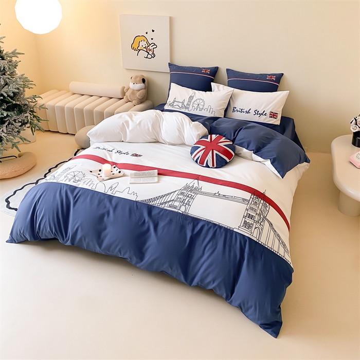 91家纺网 家纺一手货源 找家纺 （总）星野 2024新款100支长绒棉加厚磨毛四件套-英伦风—旅行日志