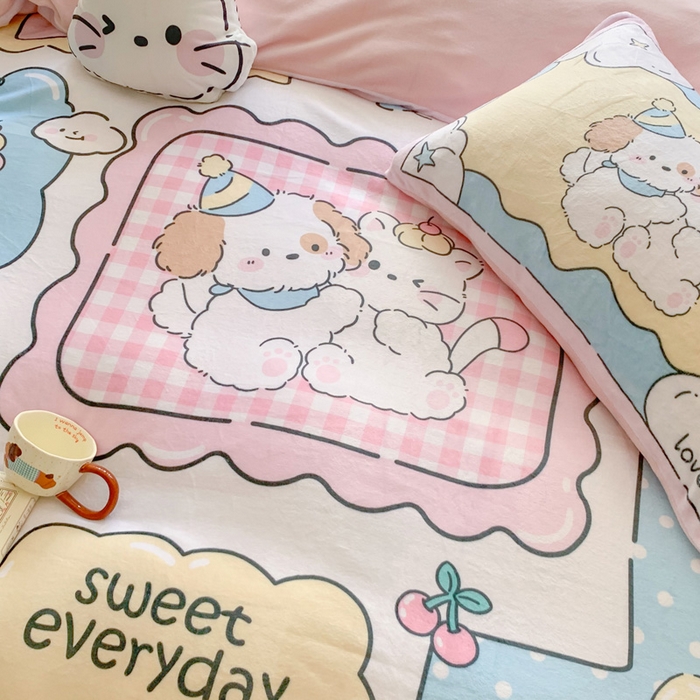 91家纺网 家纺一手货源 找家纺 澳萝拉 2024新款牛奶绒数码印花四件套 萌宠日记