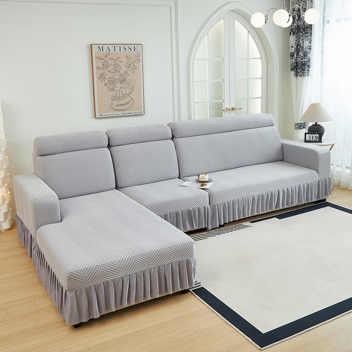 91家纺网 家纺一手货源 找家纺 千彤沙发垫 2024新款拉花绒-全包沙发套-人字纹系列 银灰