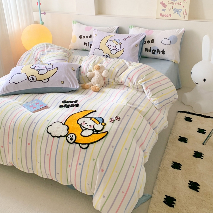 91家纺网 家纺一手货源 找家纺 澳萝拉 2024新款牛奶绒毛巾绣四件套 梦境狗狗