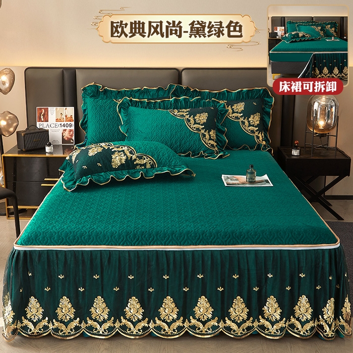 91家纺网 家纺一手货源 找家纺 （总）罗艺轩 2024新款高克重水晶绒夹棉床裙三件套-欧典风尚