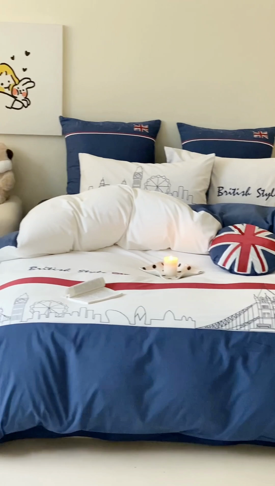 91家纺网 家纺一手货源 找家纺 （总）星野 2024新款100支长绒棉加厚磨毛四件套-英伦风—旅行日志