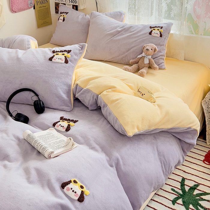 91家纺网 家纺一手货源 找家纺 眠帛家居 2024高克重牛奶绒卡通毛巾绣系列 萌宠