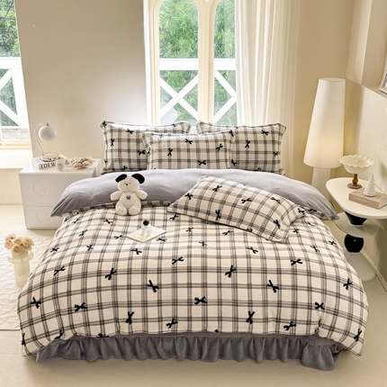富之航 2024新款印花牛奶绒床盖四件套 初见