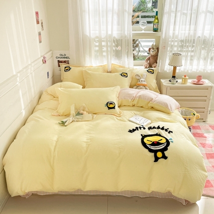 91家纺网 家纺一手货源 找家纺 （总）恋佳居 2025新款时尚亲肤小清新水洗棉毛巾绣四件套