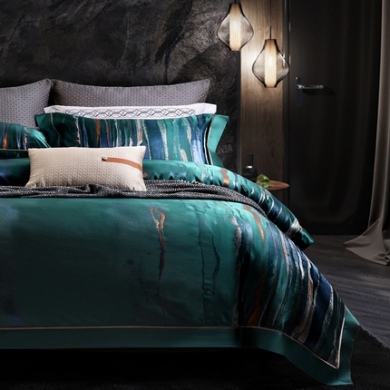 2024新款色织大提花全真丝桑蚕丝四件套琉璃帝王绿