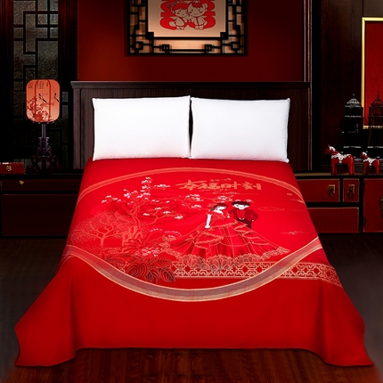 91家纺网 家纺一手货源 找家纺 （总）居美良品 2025新款大红色床单全棉磨毛床单结婚婚庆纯棉床单