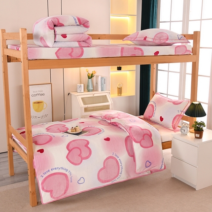 91家纺网 家纺一手货源 找家纺 （总）乐旗家纺 2025新款5斤加厚牛奶绒三件学生宿舍上下铺单人床