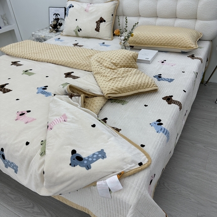 暖居 2024新款婴儿绒 榻榻米炕盖床盖四件套 迷彩小狗