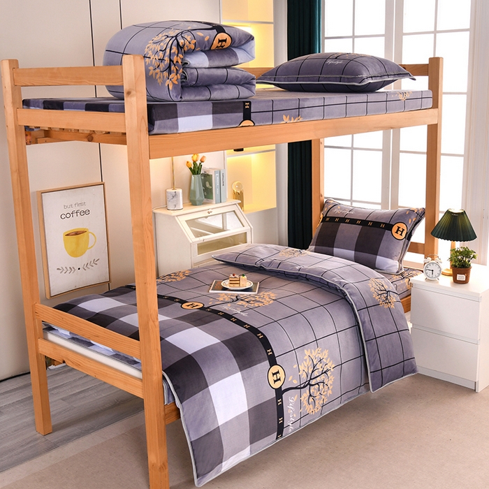 91家纺网 家纺一手货源 找家纺 乐旗家纺 2025新款5斤加厚牛奶绒三件学生宿舍上下铺单人床 简约时尚