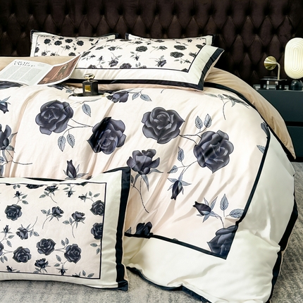 91家纺网 家纺一手货源 找家纺 色鬼布艺 2024新款舒适宝宝绒数码印花四件套 玫瑰