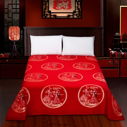 91家纺网 家纺一手货源 找家纺 （总）居美良品 2025新款大红色床单全棉磨毛床单结婚婚庆纯棉床单
