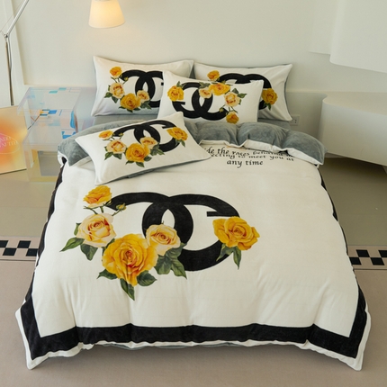 91家纺网 家纺一手货源 找家纺 色鬼布艺 2024新款秋冬加厚牛奶绒四件套 玫瑰