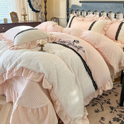 乐朵家居 2024新款 欧若拉 牛奶绒床单款床盖款四件套（控价单278夹棉318）-粉玉