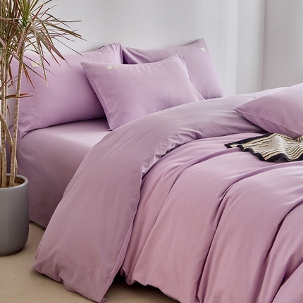 铭宣家居 2024新款双拼全棉色织磨毛四件套 香芋紫-浅紫
