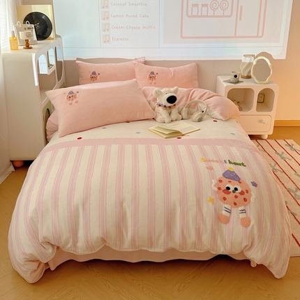 91家纺网 家纺一手货源 找家纺 美乐迪家纺 2024新款牛奶绒毛巾绣四件套 帽子甜甜圈