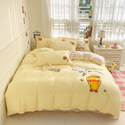 91家纺网 家纺一手货源 找家纺 （总）恋佳居 2025新款时尚亲肤小清新水洗棉毛巾绣四件套