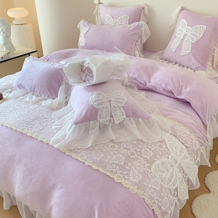 吾欢心 2024新款公主风蝴蝶仙子加厚婴儿绒牛奶绒四件套床单款床盖款 绒蝴蝶仙子紫