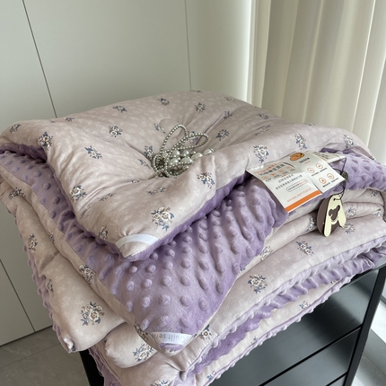 91家纺网 家纺一手货源 找家纺 奈萝家纺 2024新款秋冬印花针织棉豆豆绒春秋被冬被 紫萱