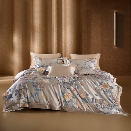 91家纺网 家纺一手货源 找家纺 2025新款色织大提花全真丝桑蚕丝四件套