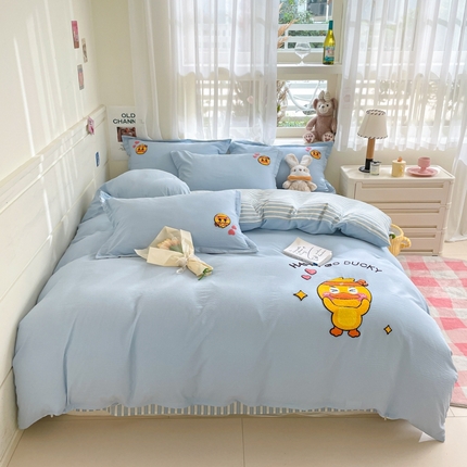 91家纺网 家纺一手货源 找家纺 （总）恋佳居 2025新款时尚亲肤小清新水洗棉毛巾绣四件套