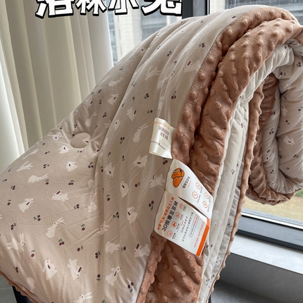 奈萝家纺 2024新款秋冬印花针织棉豆豆绒春秋被冬被 洛林小兔