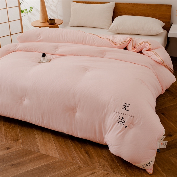 91家纺网 家纺一手货源 找家纺 仁凯家纺 2024新款无染华夫格大豆子母被 拉链二合一 子母被春秋被加厚冬被 双胎被 粉玉