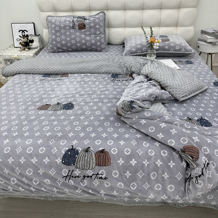 91家纺网 家纺一手货源 找家纺 暖居 2024新款婴儿绒 榻榻米炕盖床盖四件套 潮牌南瓜