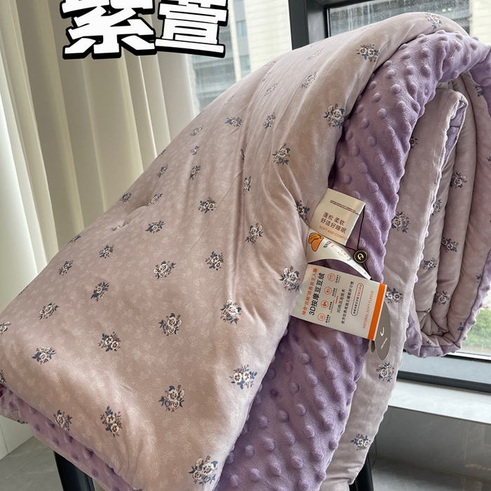 91家纺网 家纺一手货源 找家纺 奈萝家纺 2024新款秋冬印花针织棉豆豆绒春秋被冬被 紫萱