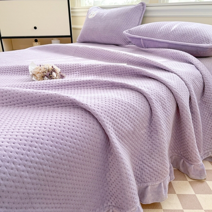 居眠 2024新款华夫格毛巾绣夹棉床单 俏皮兔-香芋紫