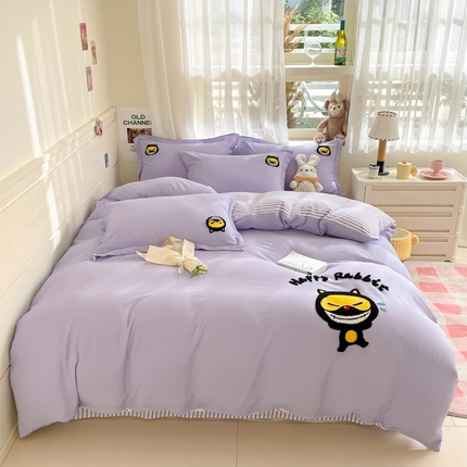 91家纺网 家纺一手货源 找家纺 （总）恋佳居 2025新款时尚亲肤小清新水洗棉毛巾绣四件套