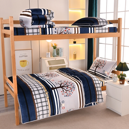 91家纺网 家纺一手货源 找家纺 （总）乐旗家纺 2025新款5斤加厚牛奶绒三件学生宿舍上下铺单人床