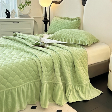 屹成家纺 2024新款牛奶绒泡泡款床盖三件套 泡泡款-嫩绿