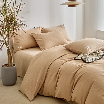 铭宣家居 2024新款双拼全棉色织磨毛四件套 奶咖-燕麦