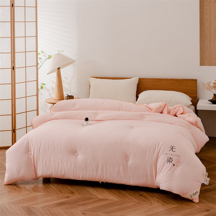 91家纺网 家纺一手货源 找家纺 仁凯家纺 2024新款无染华夫格大豆子母被 拉链二合一 子母被春秋被加厚冬被 双胎被 粉玉