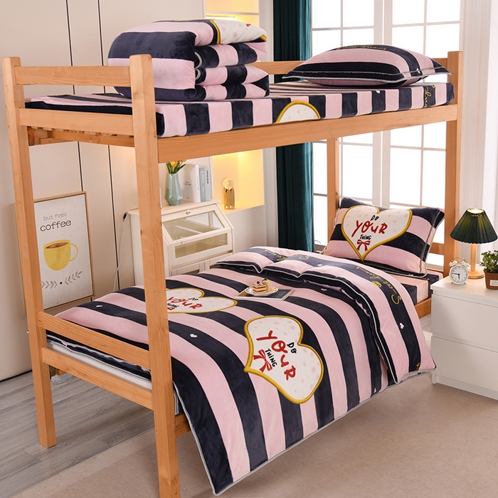 91家纺网 家纺一手货源 找家纺 乐旗家纺 2025新款5斤加厚牛奶绒三件学生宿舍上下铺单人床 蝴蝶结