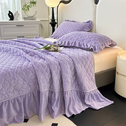 屹成家纺 2024新款牛奶绒泡泡款床盖三件套 泡泡款-蔓紫
