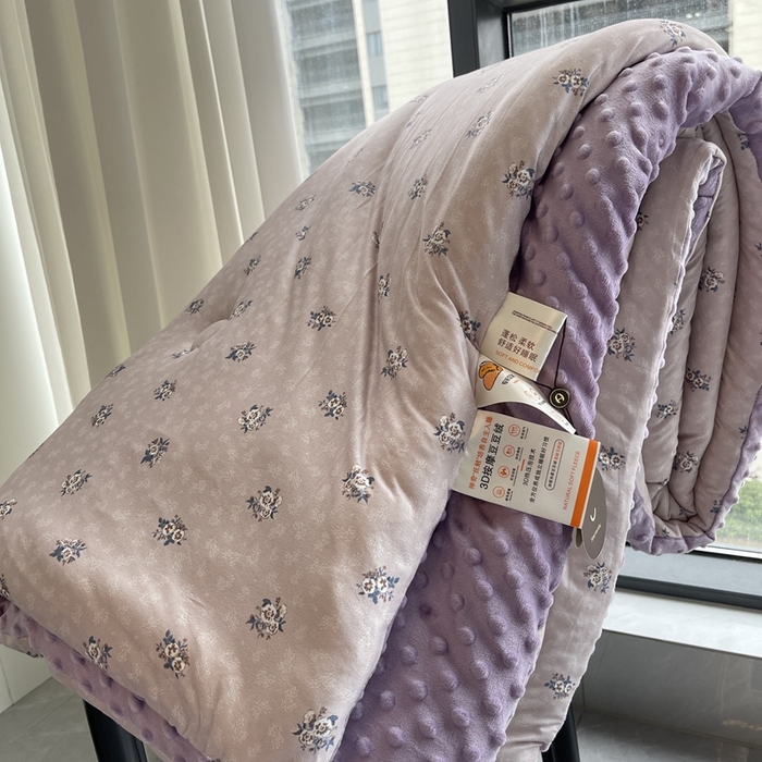 91家纺网 家纺一手货源 找家纺 奈萝家纺 2024新款秋冬印花针织棉豆豆绒春秋被冬被 紫萱