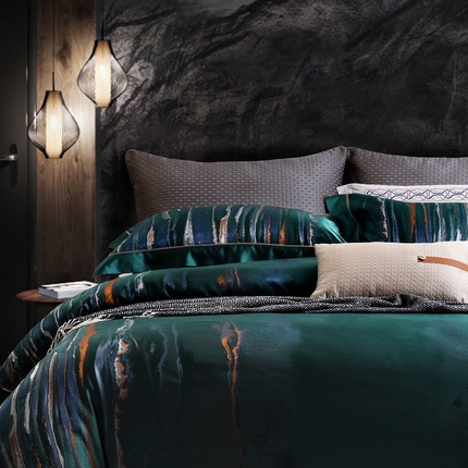 91家纺网 家纺一手货源 找家纺 2025新款色织大提花全真丝桑蚕丝四件套