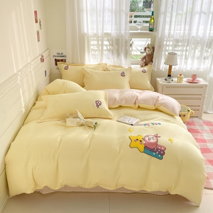 91家纺网 家纺一手货源 找家纺 （总）恋佳居 2025新款时尚亲肤小清新水洗棉毛巾绣四件套