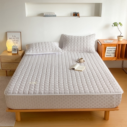 萌飞 2024新款华夫格夹棉床笠 淡雅灰