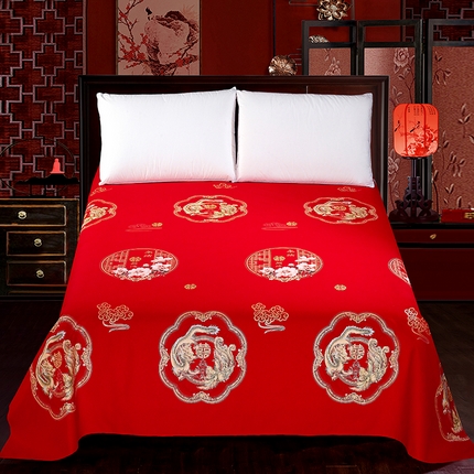 91家纺网 家纺一手货源 找家纺 （总）居美良品 2025新款大红色床单全棉磨毛床单结婚婚庆纯棉床单