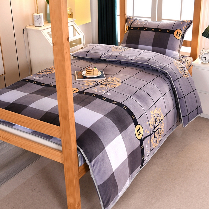 91家纺网 家纺一手货源 找家纺 乐旗家纺 2025新款5斤加厚牛奶绒三件学生宿舍上下铺单人床 简约时尚