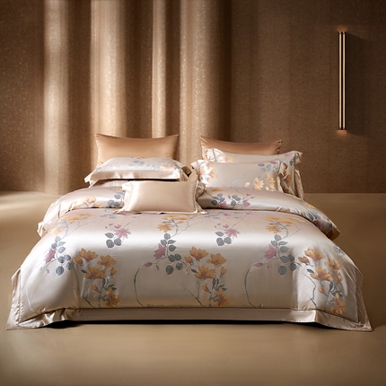 2024新款色织大提花全真丝桑蚕丝四件套花开富贵