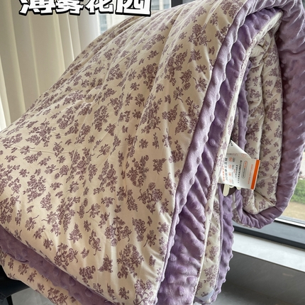 奈萝家纺 2024新款秋冬印花针织棉豆豆绒春秋被冬被 薄雾花园