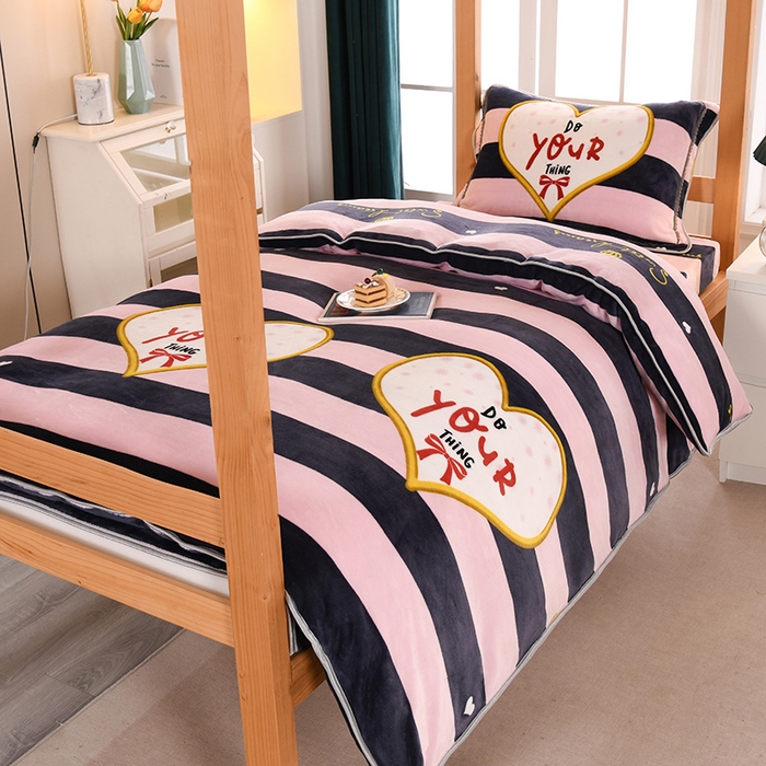 91家纺网 家纺一手货源 找家纺 乐旗家纺 2025新款5斤加厚牛奶绒三件学生宿舍上下铺单人床 蝴蝶结