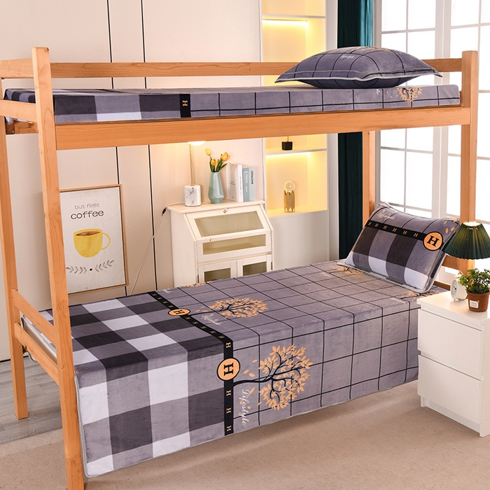 91家纺网 家纺一手货源 找家纺 乐旗家纺 2025新款5斤加厚牛奶绒三件学生宿舍上下铺单人床 简约时尚